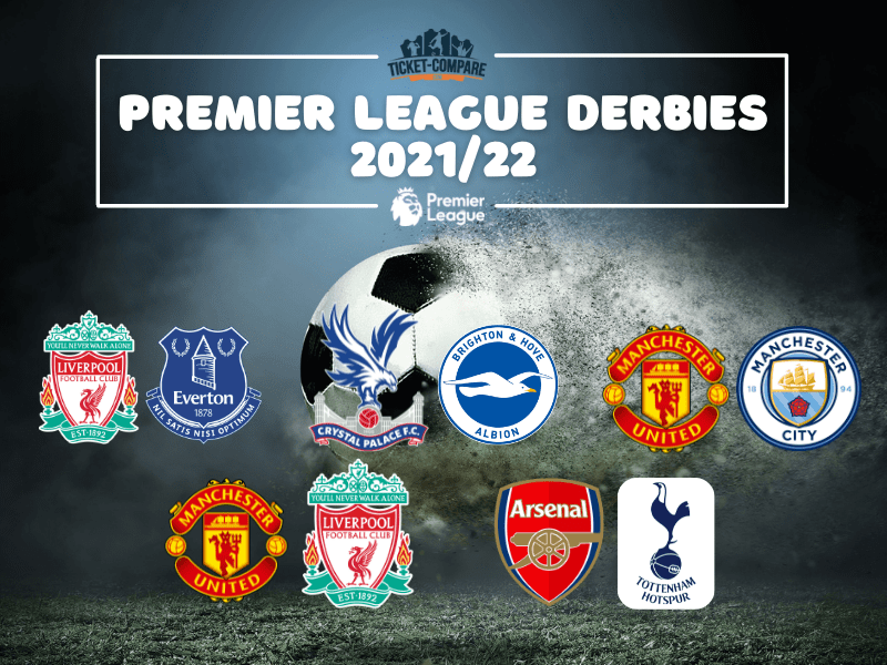 escudos de clubes de la premier league representando todos los derbis de la temporada