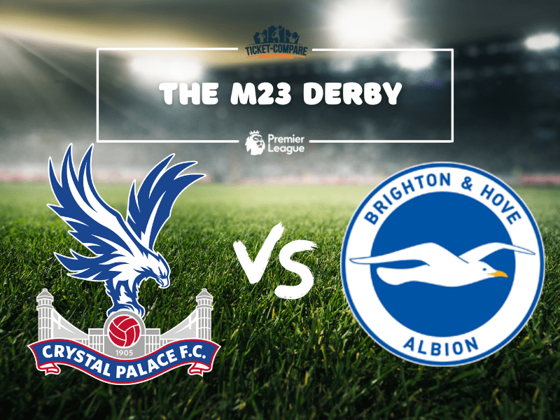 Escudos de Crystal Palace y Brighton sobre el césped