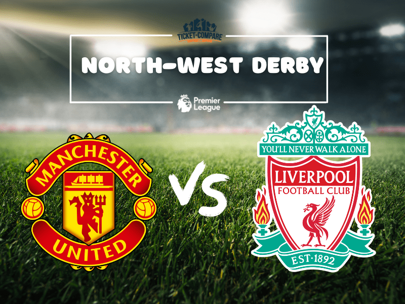 Escudos de Manchester United y Liverpool sobre el césped