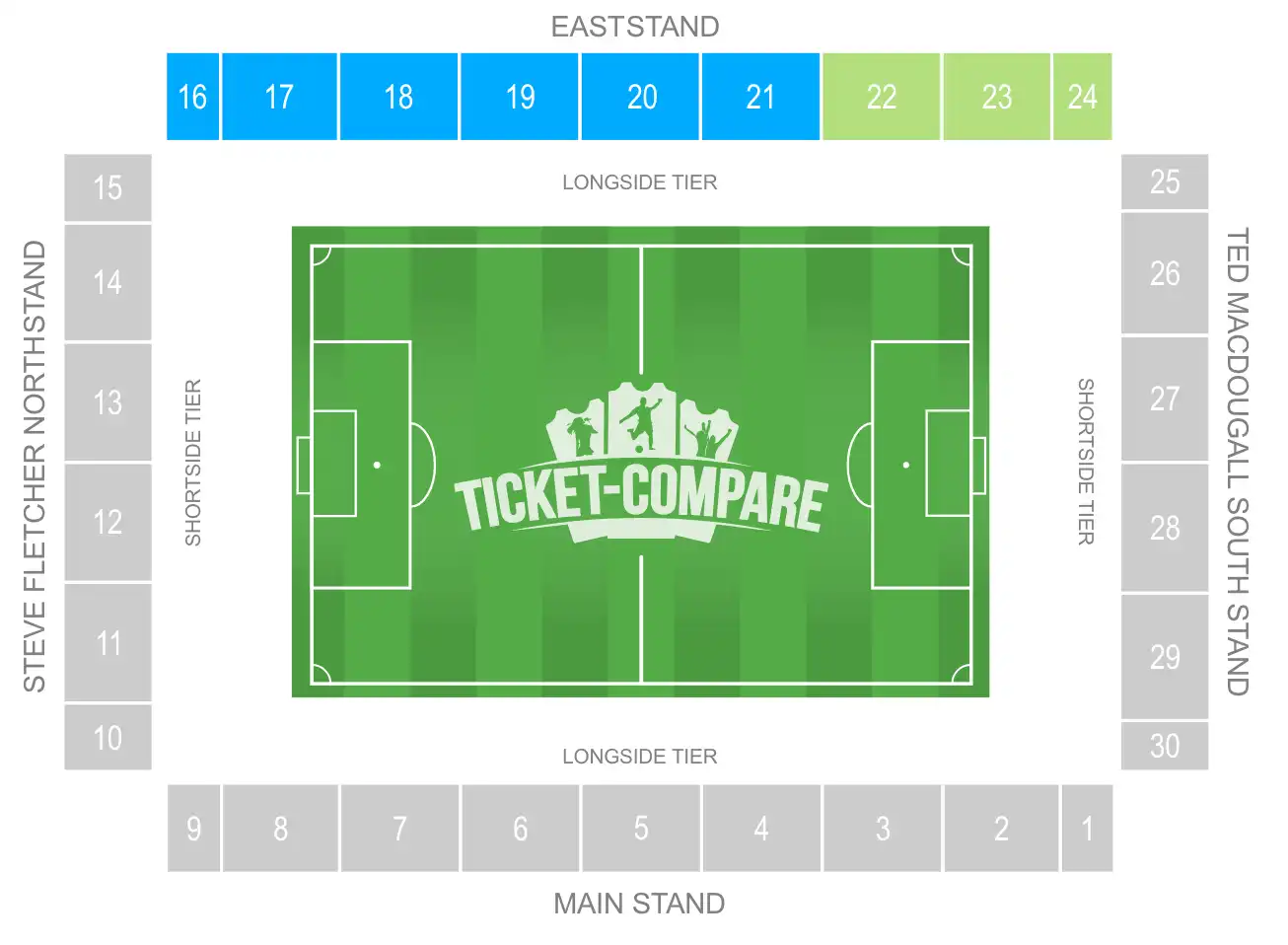 Plano de asientos Estadio Vitality: East Stand destacada