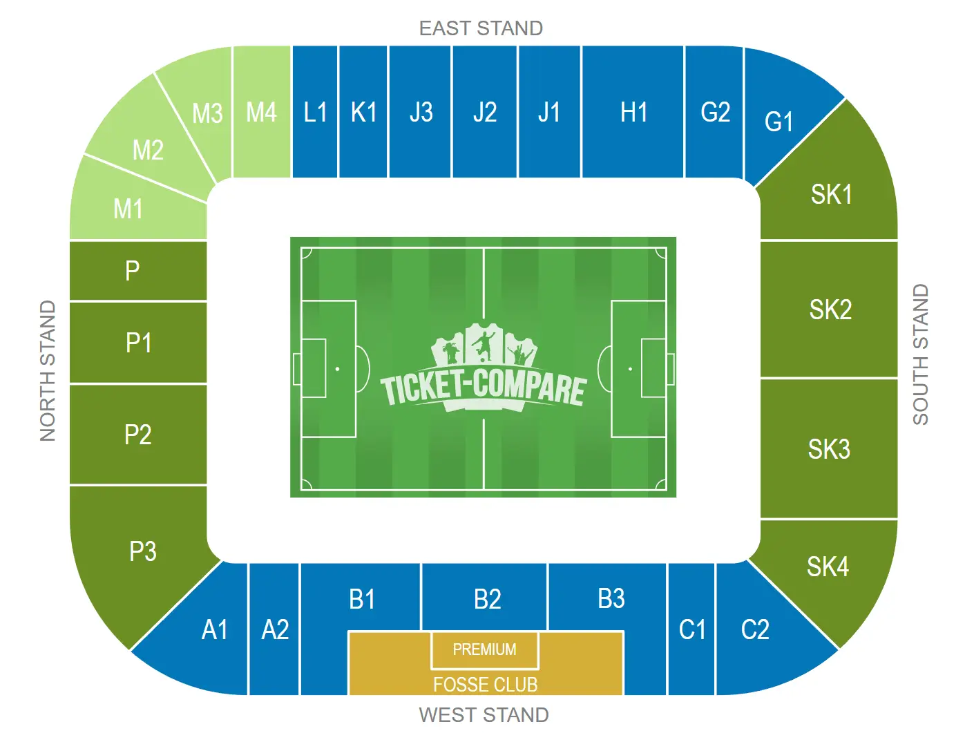Plano de asientos de King Power Stadium