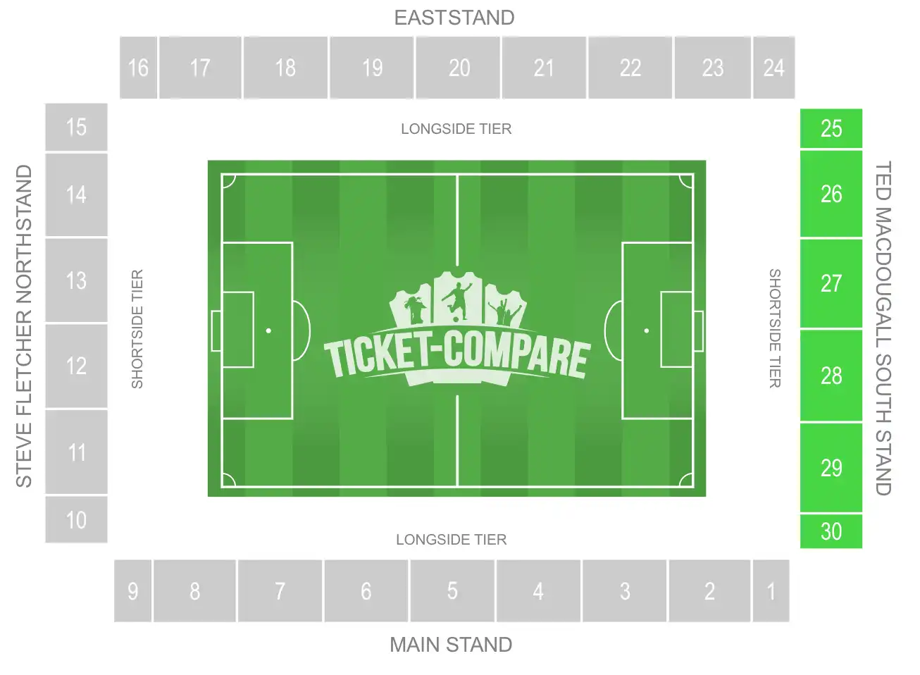 Plano de asientos Estadio Vitality: Ted MacDougall South Stand destacada