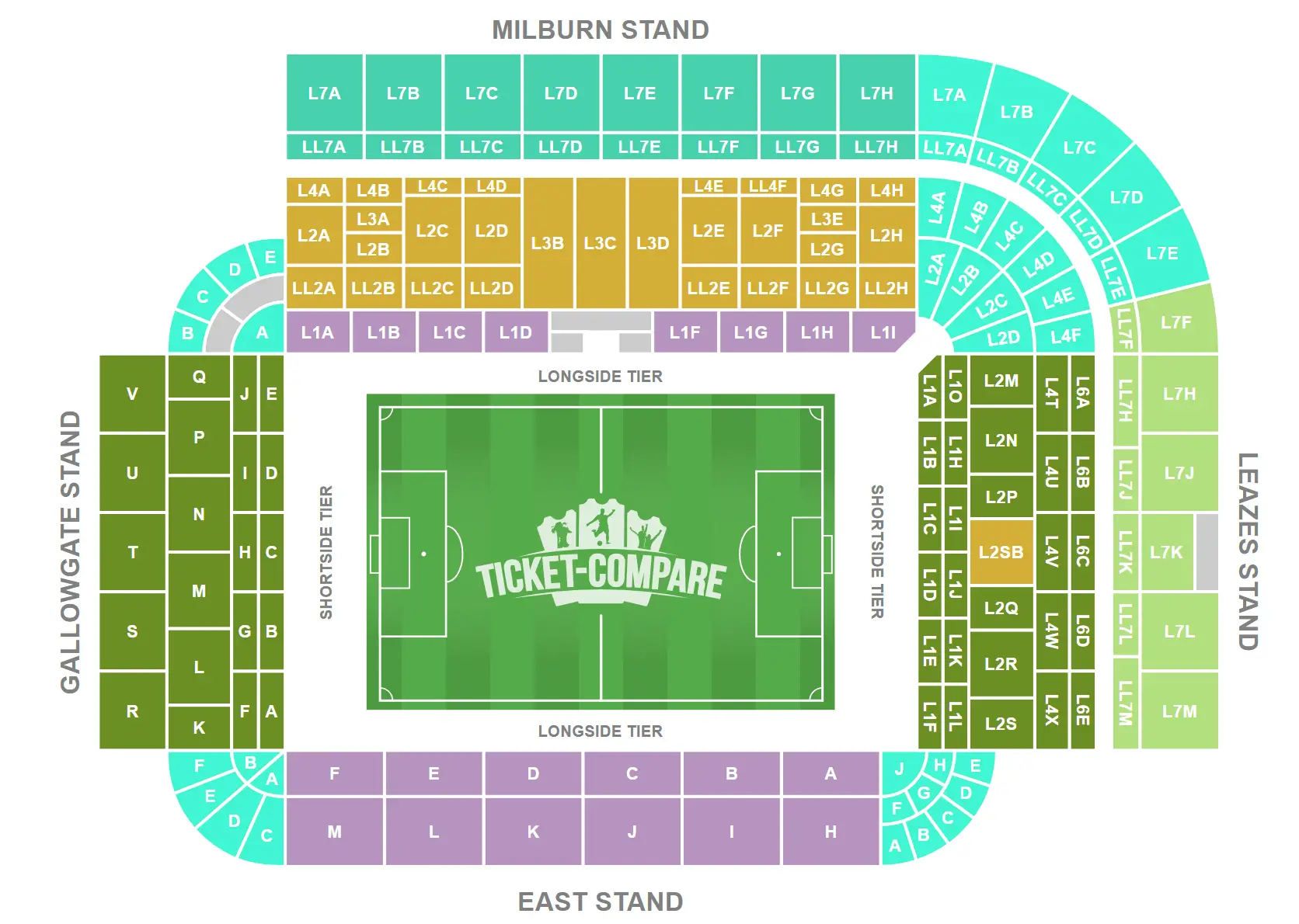 Plano de asientos de St James' Park