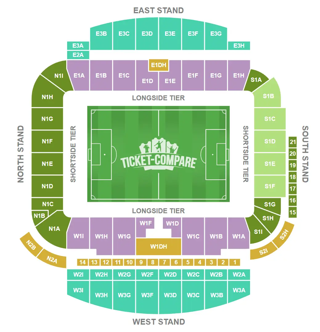 Plano de asientos de American Express Stadium