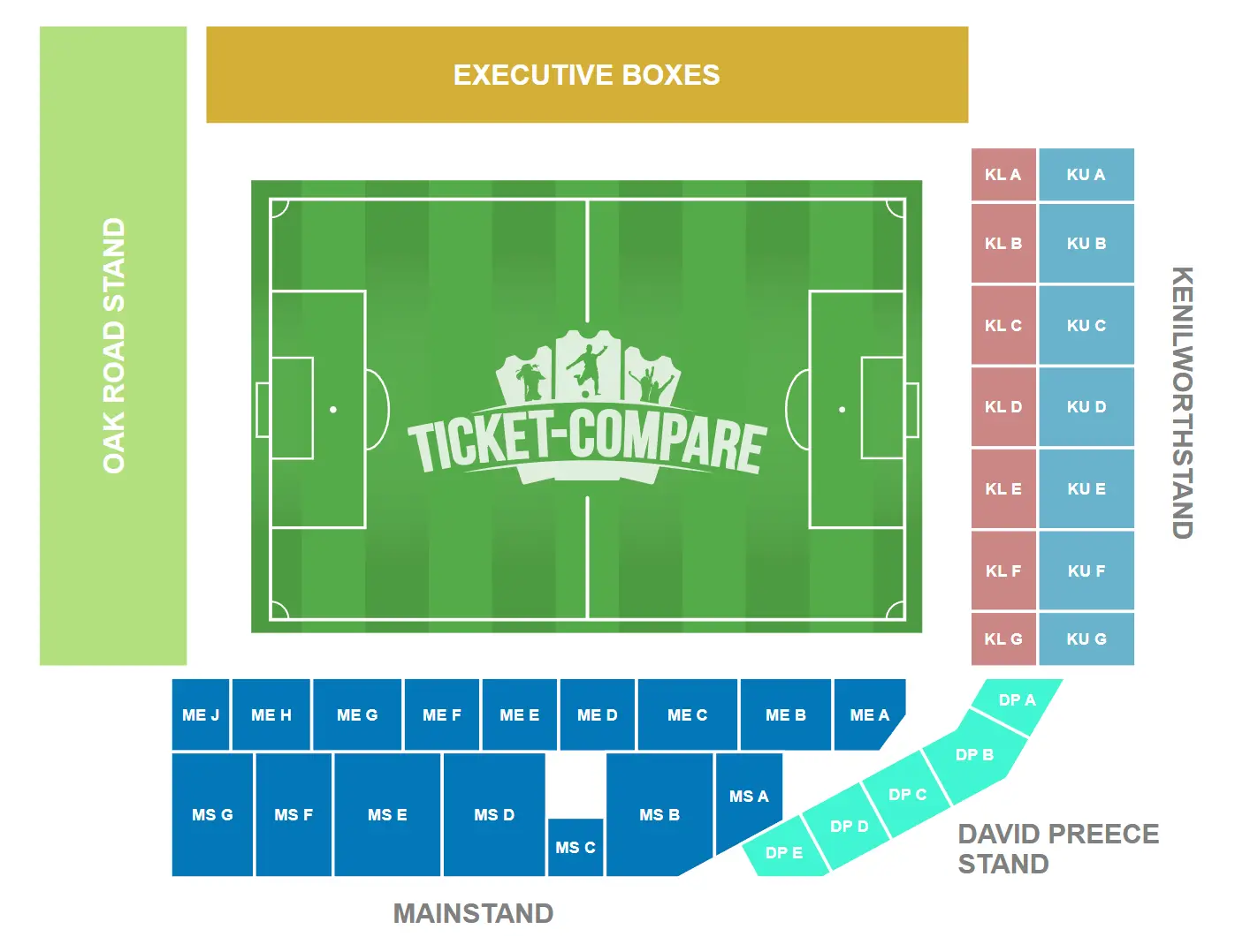 Plano de asientos de Kenilworth Road Stadium