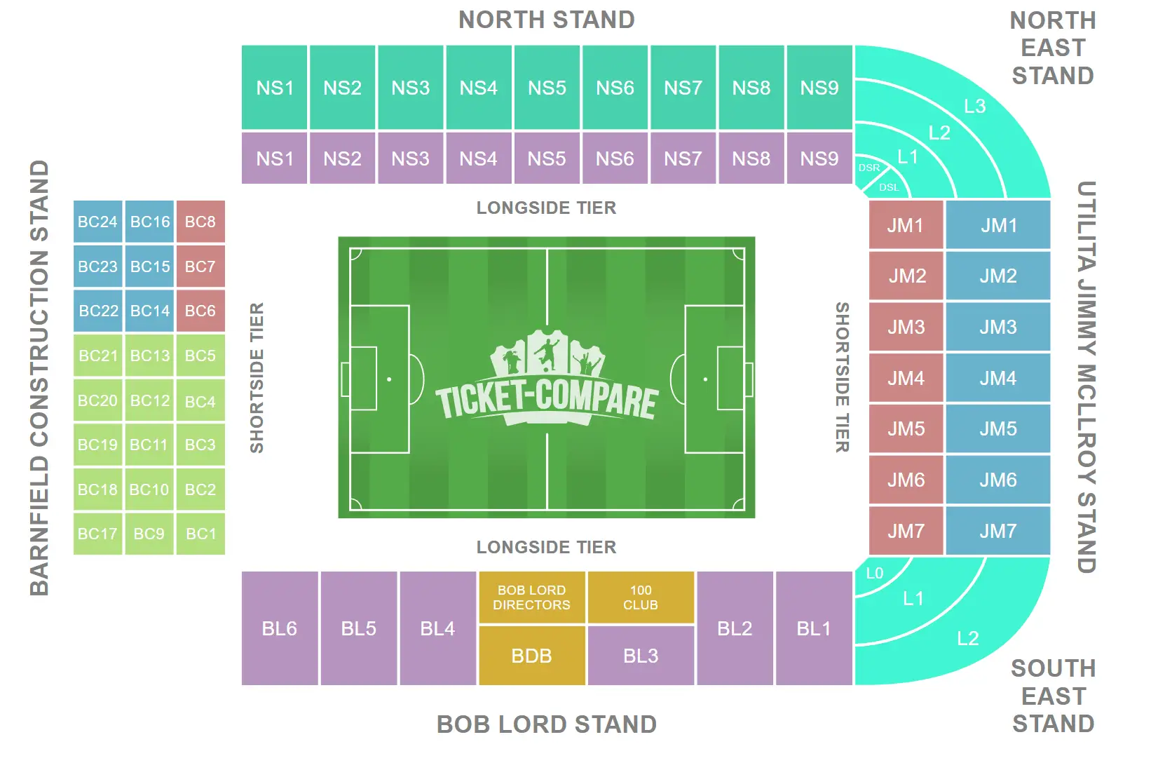 Plano de asientos de Turf Moor