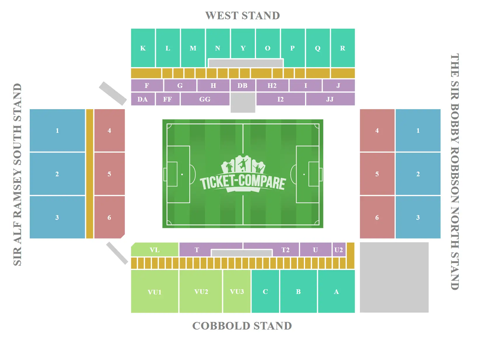 Plano de asientos de Portman Road Stadium