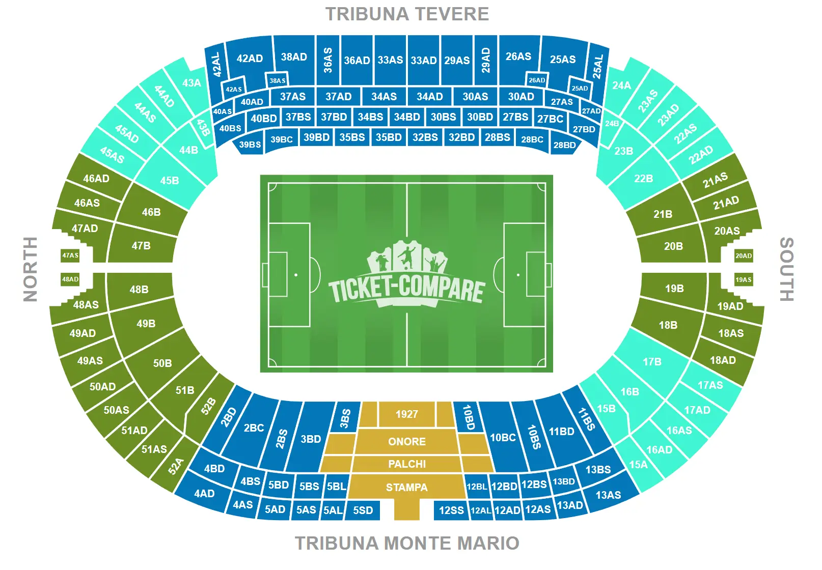 Plano de asientos de Stadio Olimpico (Roma)