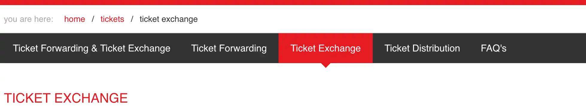 Screenshot of Ticket Exchange Page