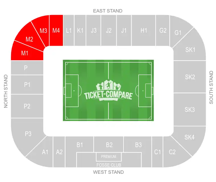 King Power Stadium Seating plan with Away Section highlighted