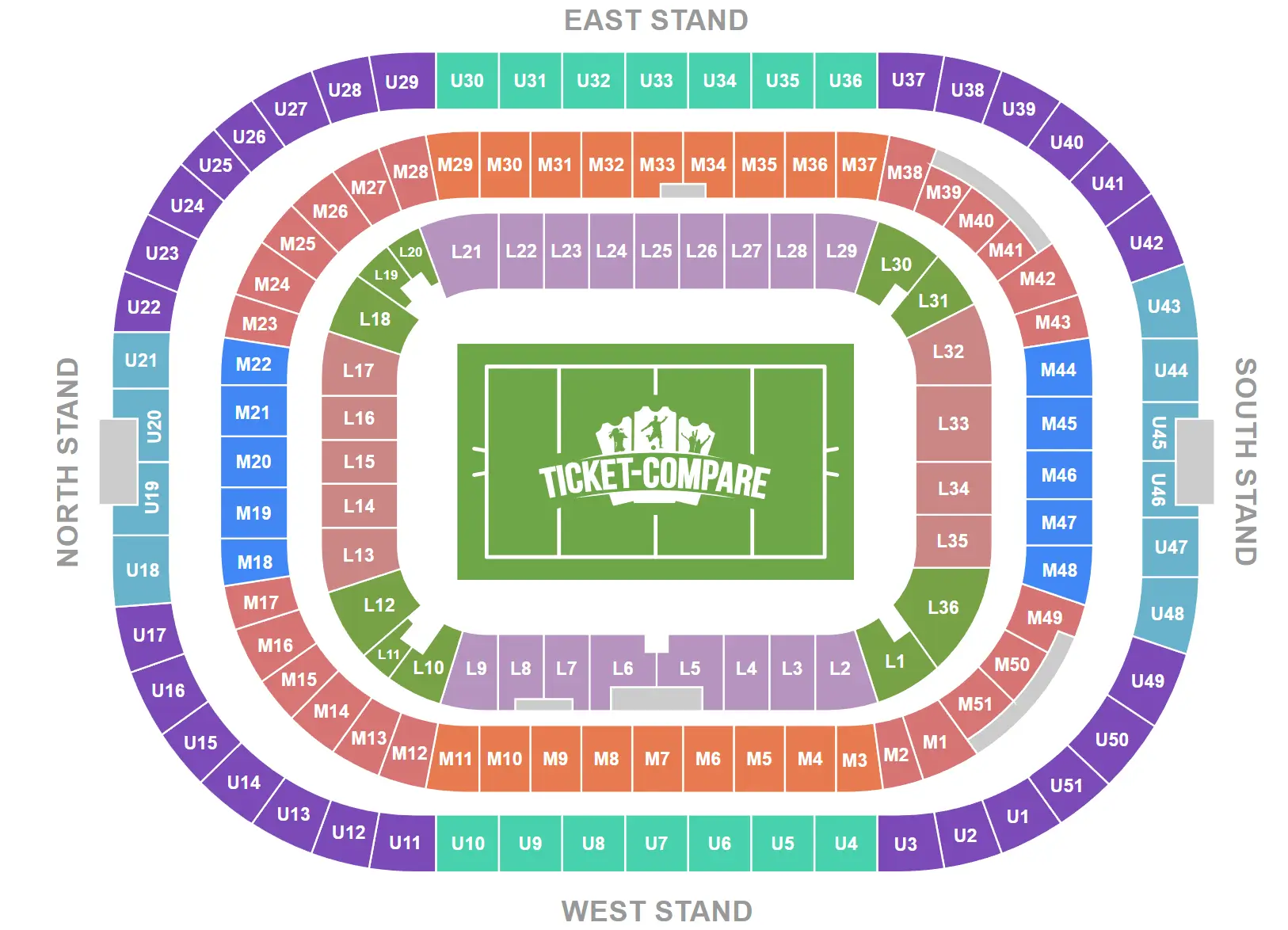 Plano de asientos de Twickenham Stadium
