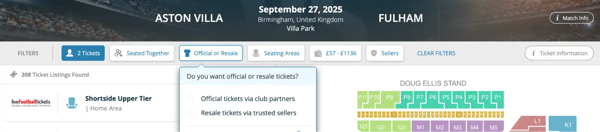 screenshot of the Resale tickets option