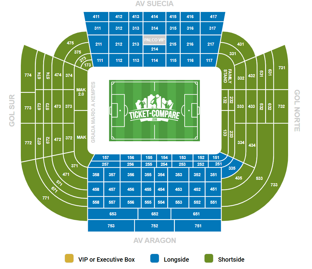 Plano de asientos de Estadio de Mestalla