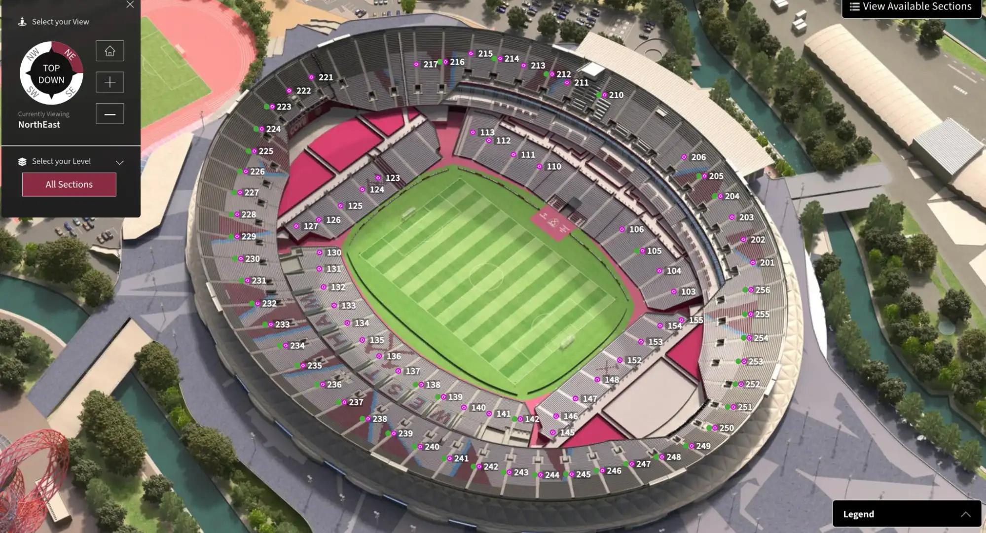 screenshot of the interactive stadium map