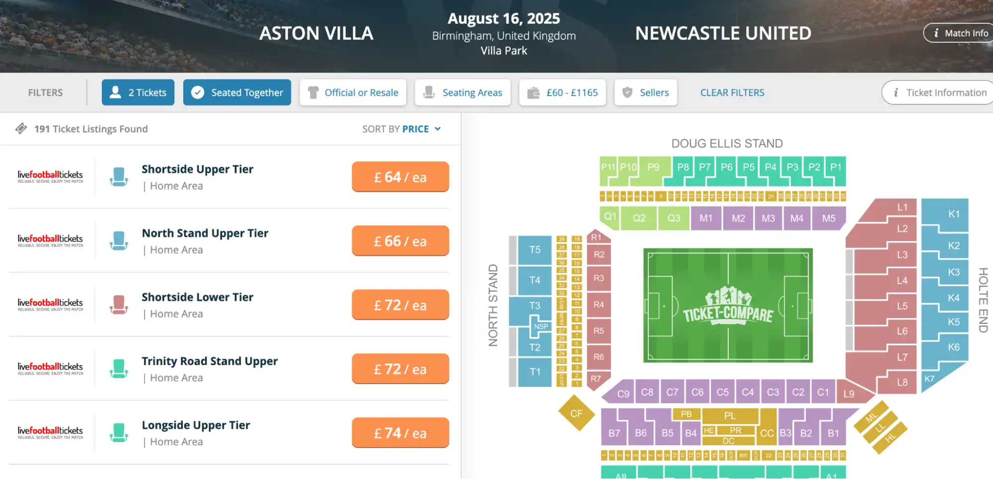 Entradas Aston Villa vs Newcastle