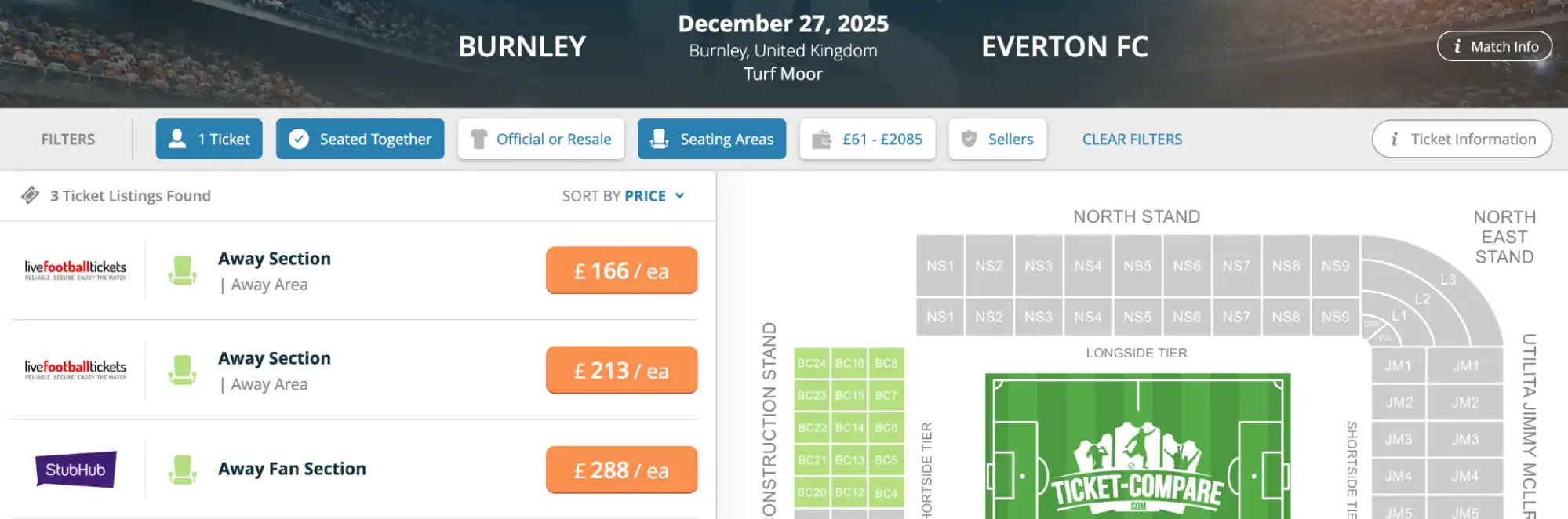 screenshot Burnley v Everton entradas
