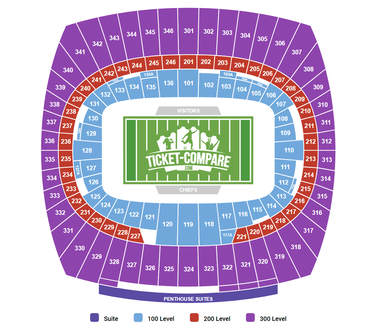 Plano de asientos de GEHA Field at Arrowhead Stadium