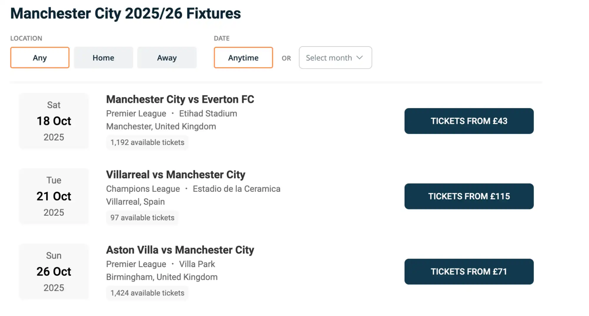 Calendario partidos Manchester City en comparador