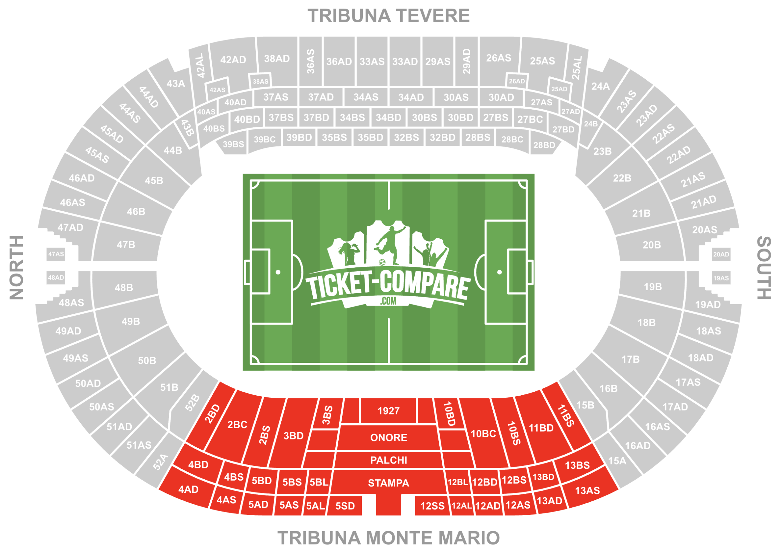 Plano Stadio Olimpico - Tribuna Monte Mario destacada