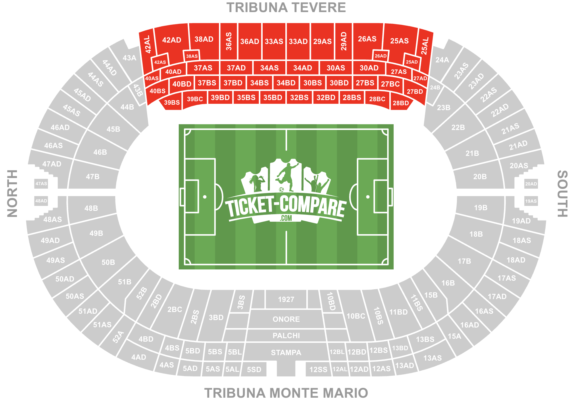 Plano Stadio Olimpico - Tribuna Tevere destacada