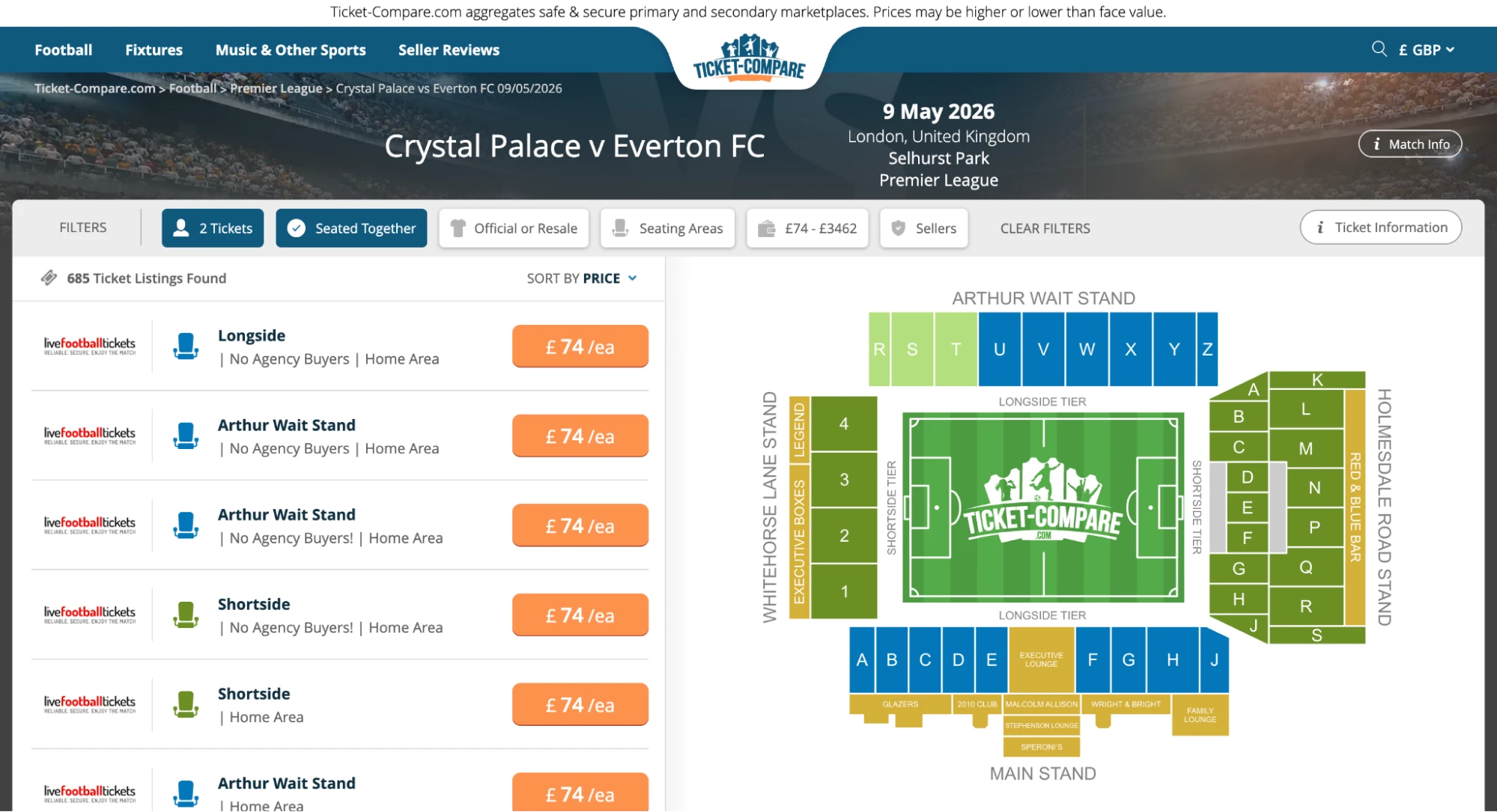 Captura página entradas Crystal Palace vs Everton