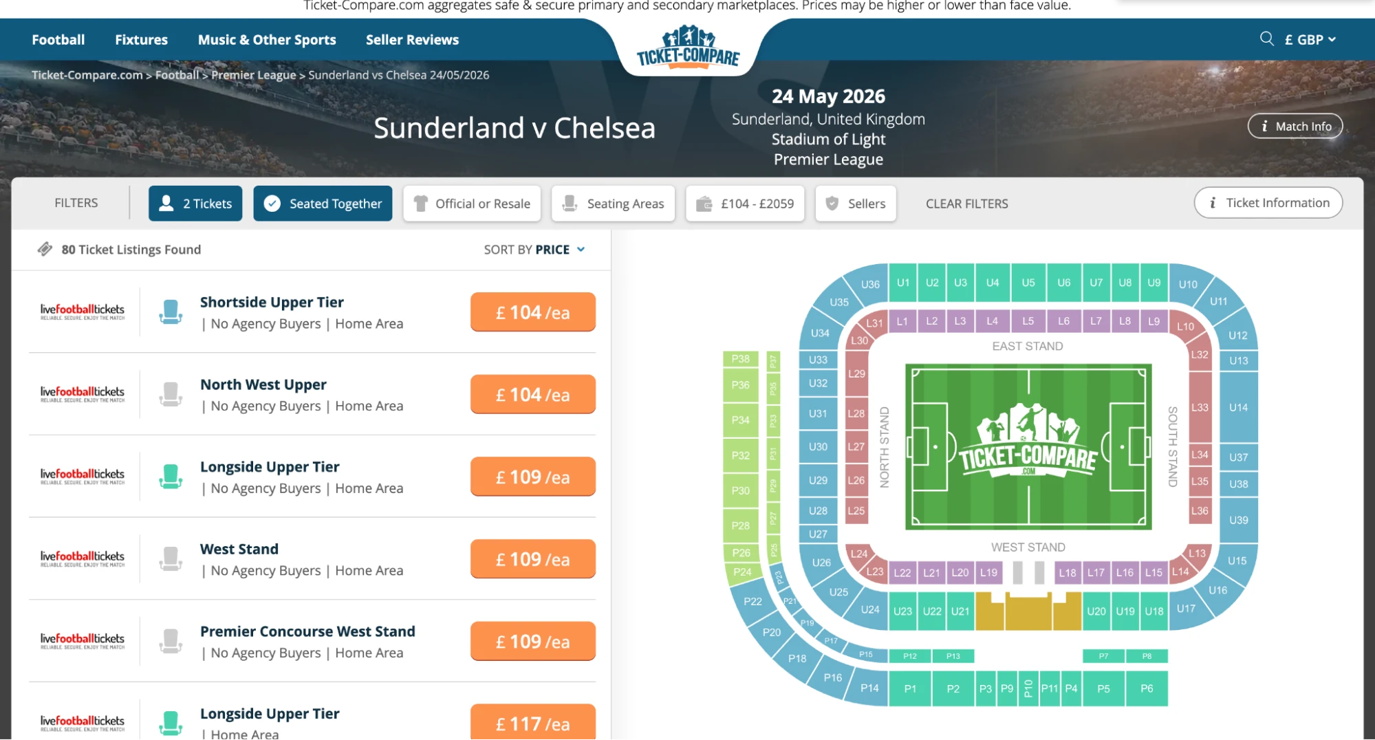 Captura de entradas Sunderland vs Chelsea