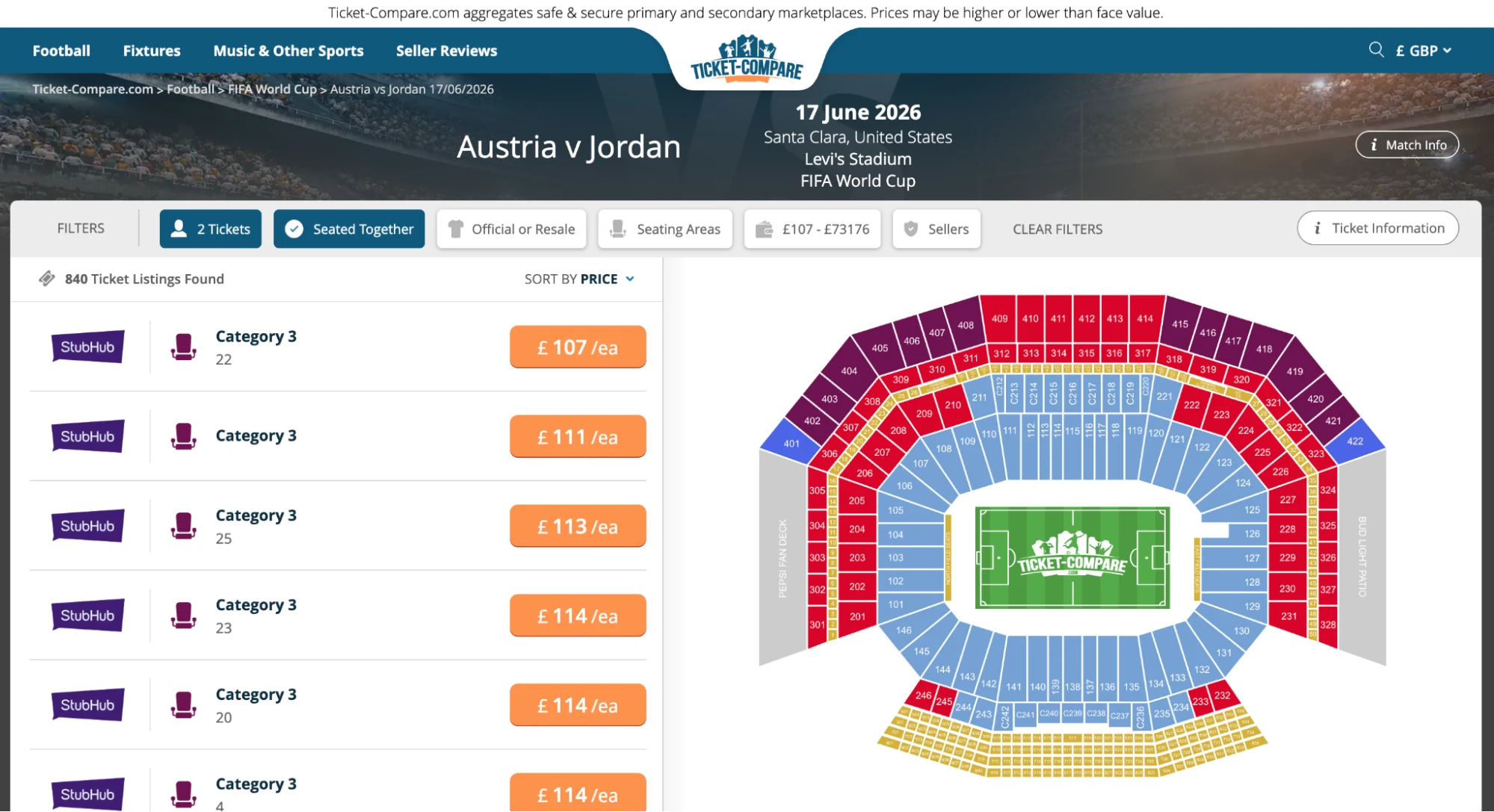 Captura de pantalla entradas Austria vs Jordania