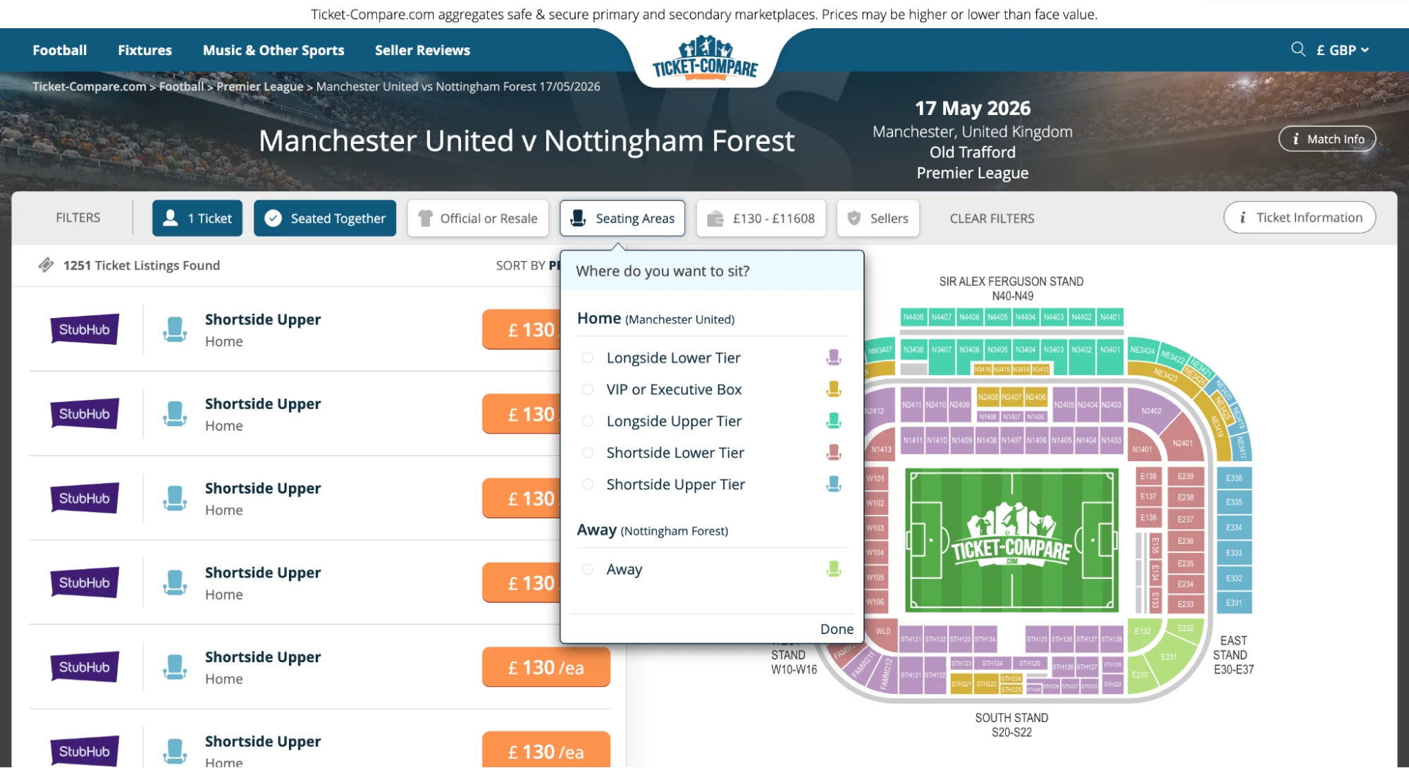 Captura pantalla entradas Manchester United vs Nottingham Forest