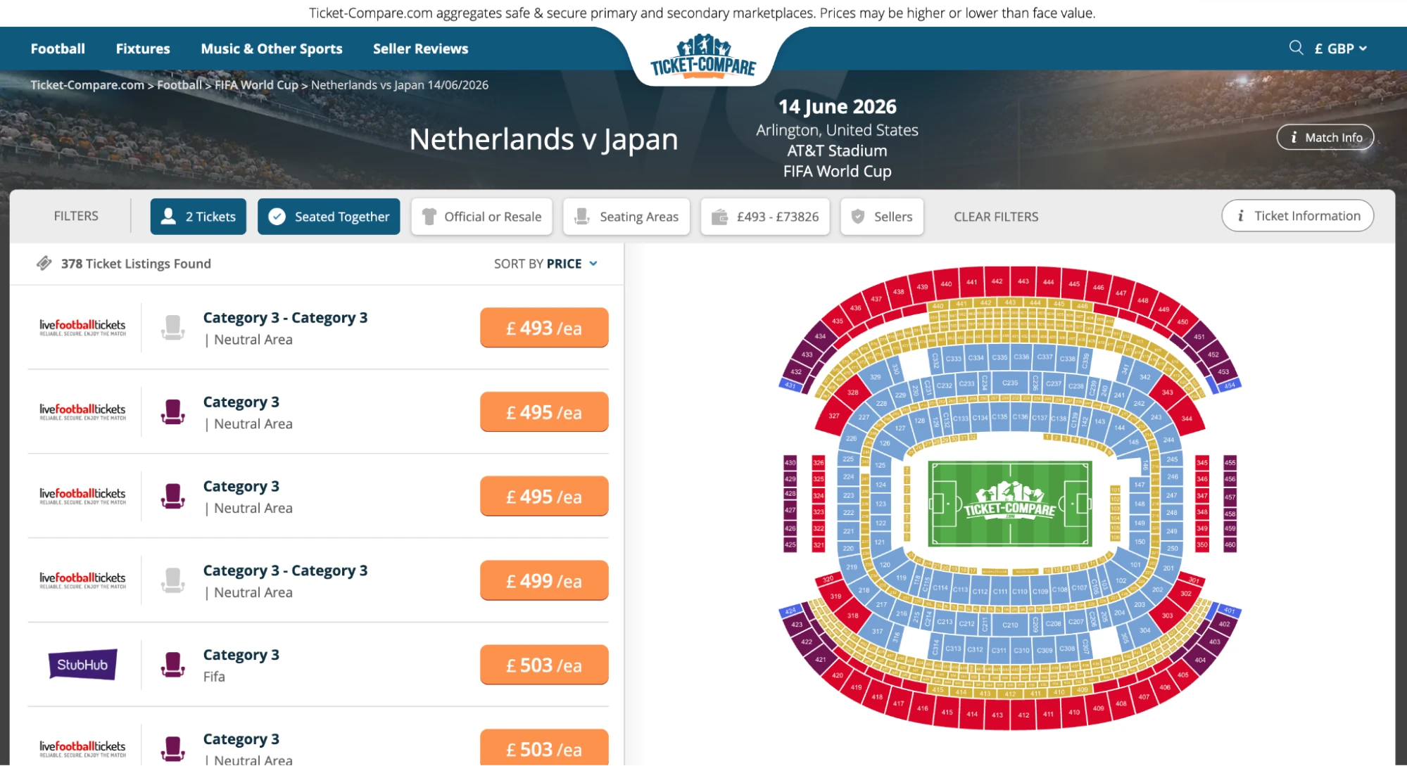 Página de entradas Países Bajos vs Japón