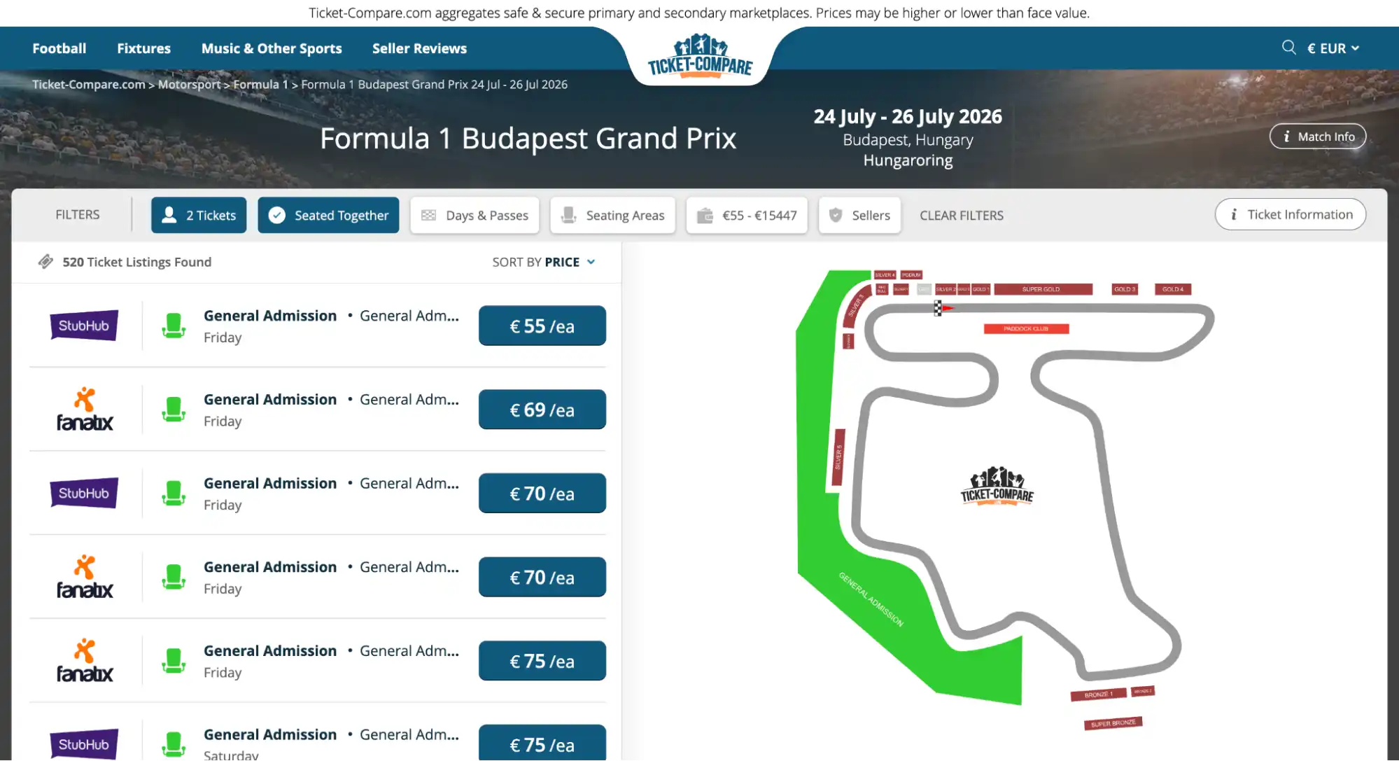 Captura página Entradas Gran Premio Budapest F1