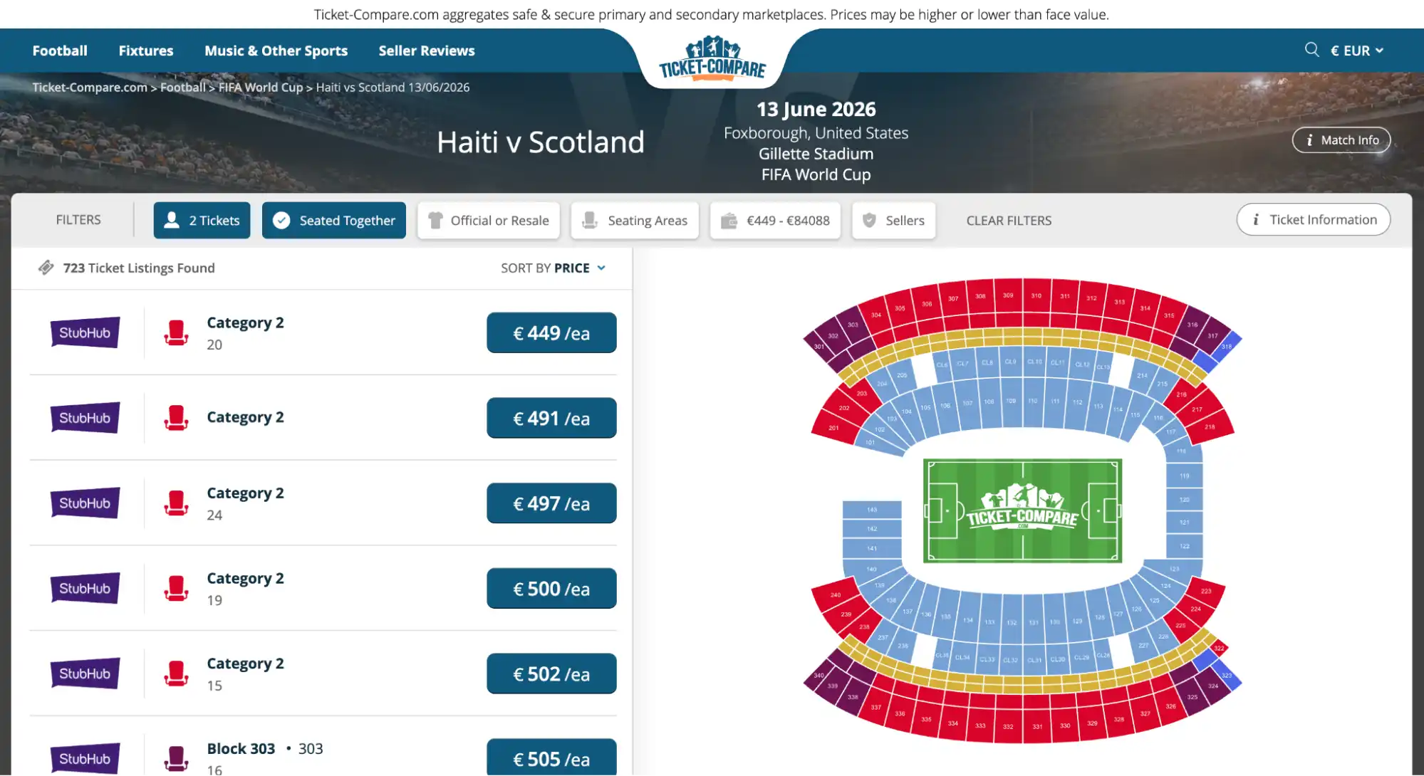 Captura pantalla entradas Haití vs Escocia