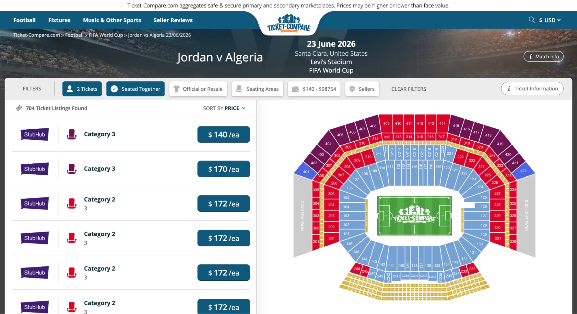 pantalla muestra Entradas Jordania vs Argelia