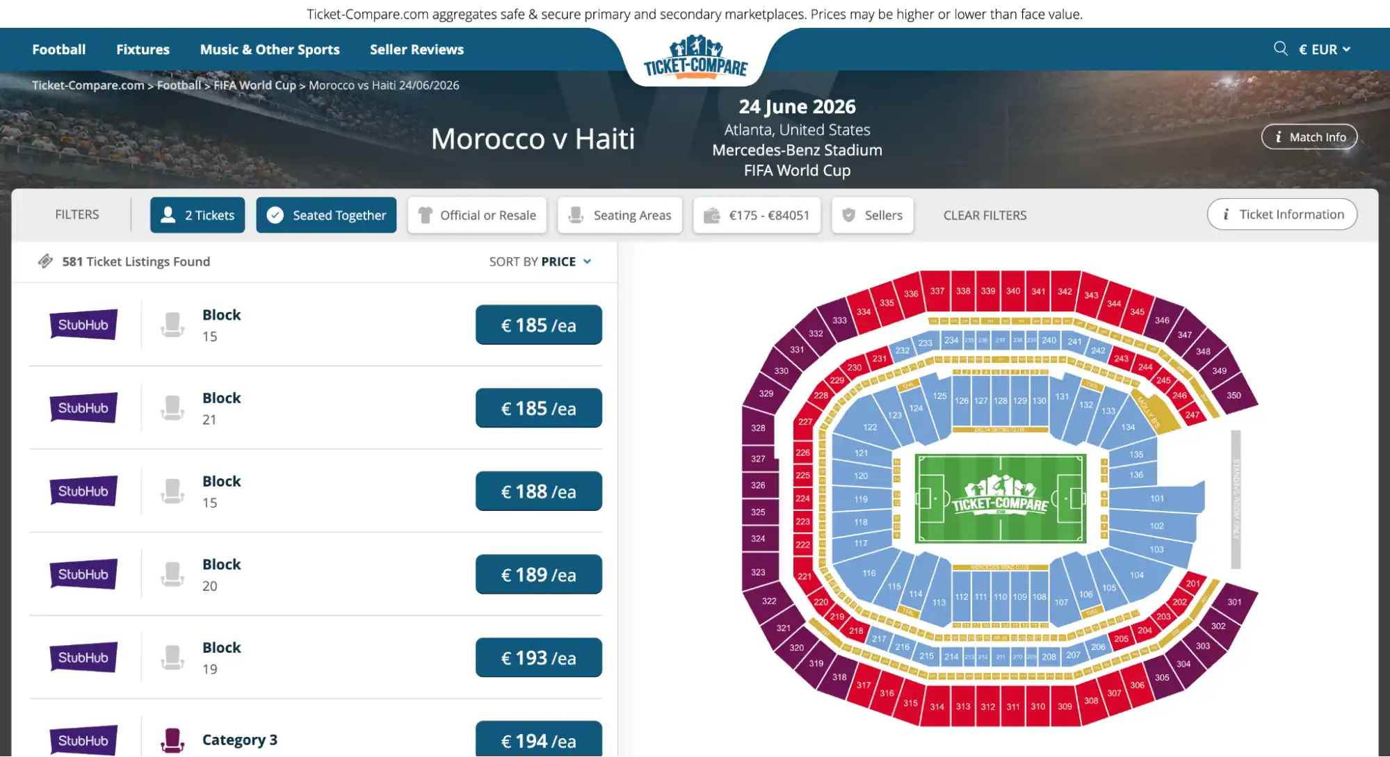captura de la página de entradas Marruecos vs Haití