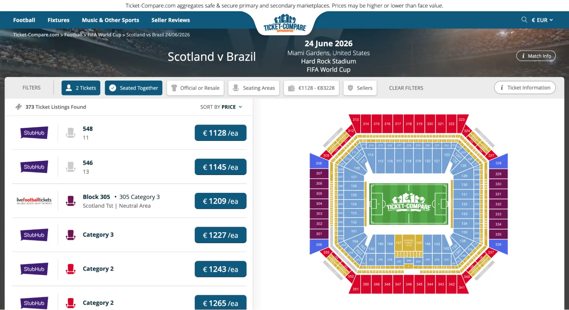 screenshot de entradas Escocia vs Brasil