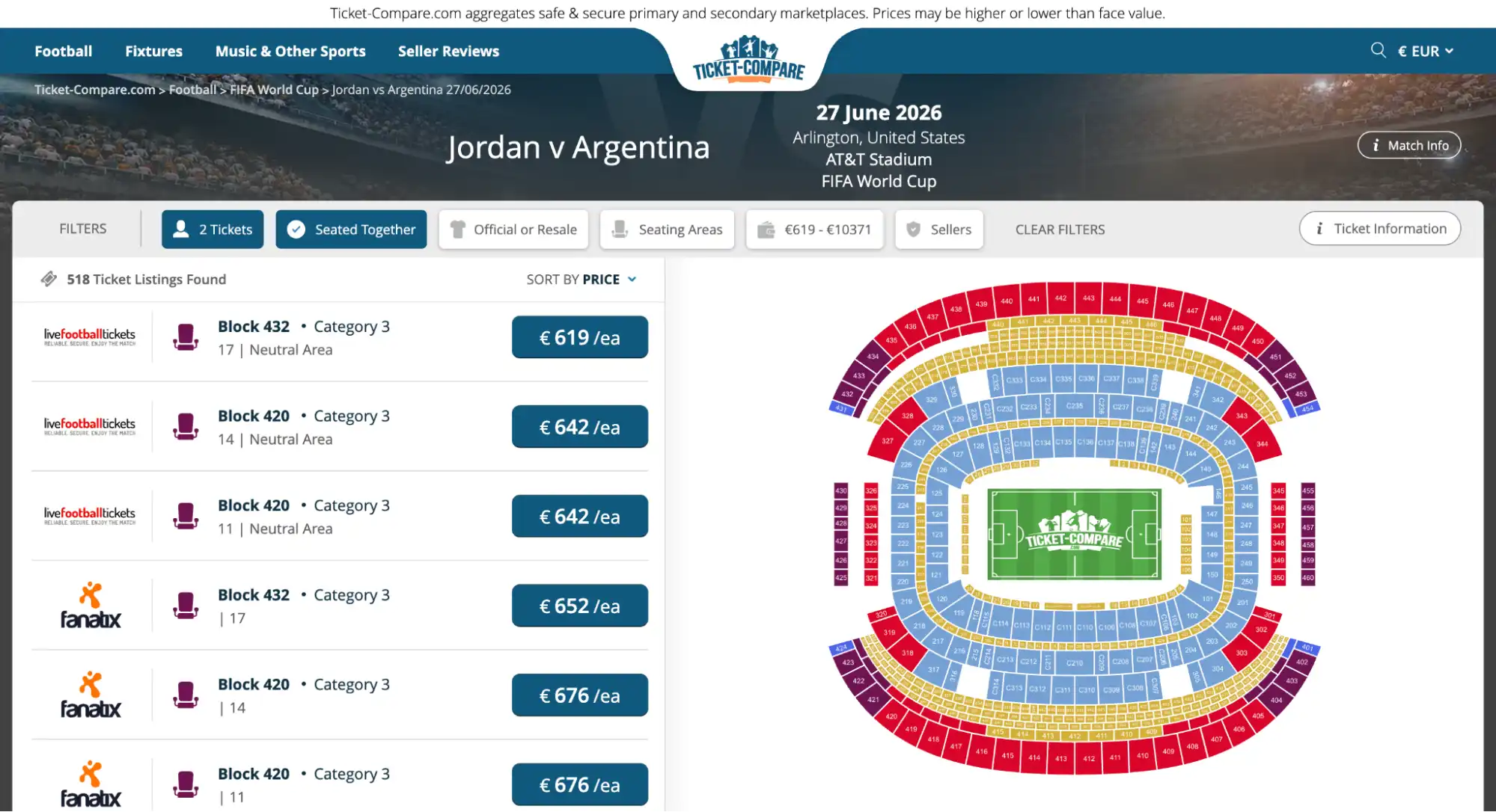 captura de la página de entradas partido Jordan vs Argentina