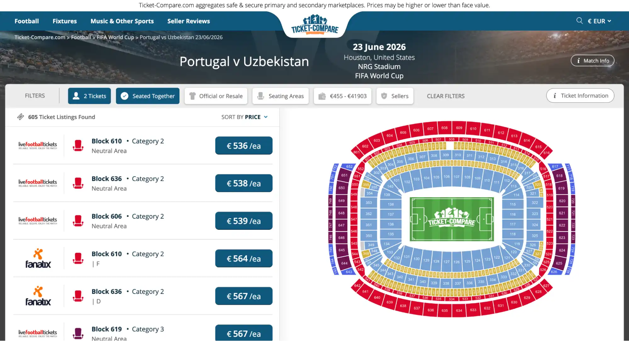 captura pantalla entradas Portugal vs Uzbekistán