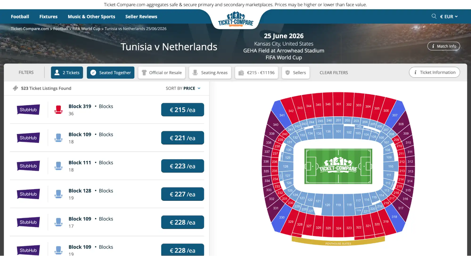 captura página entradas Túnez vs Países Bajos