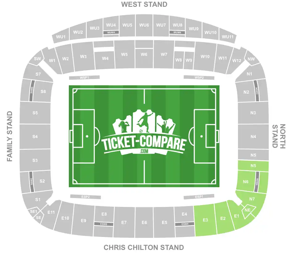 Plano MKM Stadium con zona visitante destacada