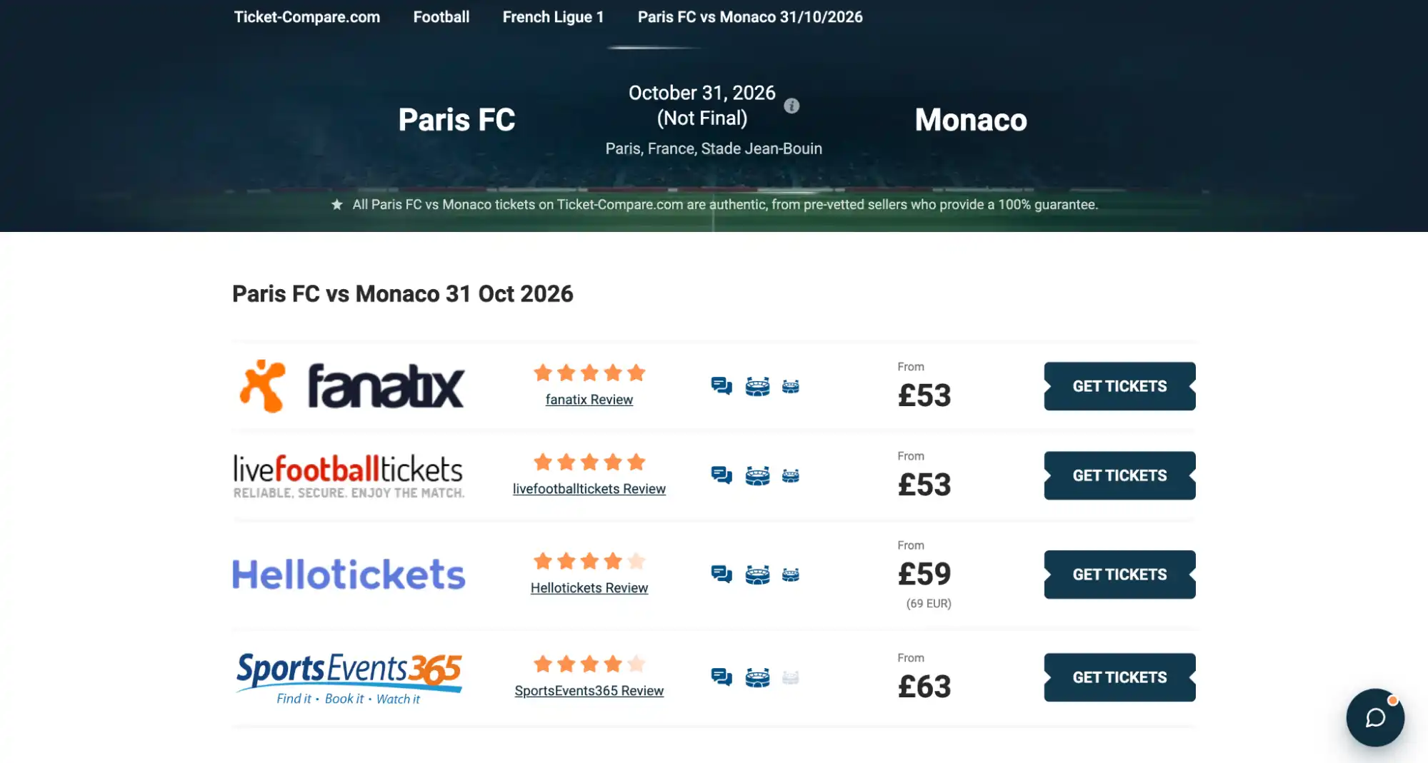 captura entradas Paris FC vs Monaco
