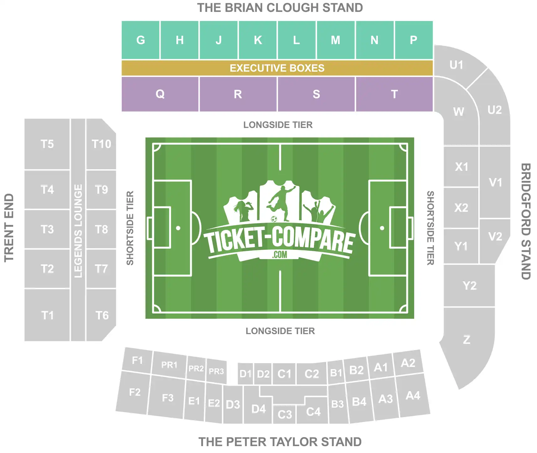 Plano del City Ground con la grada Brian Clough destacada