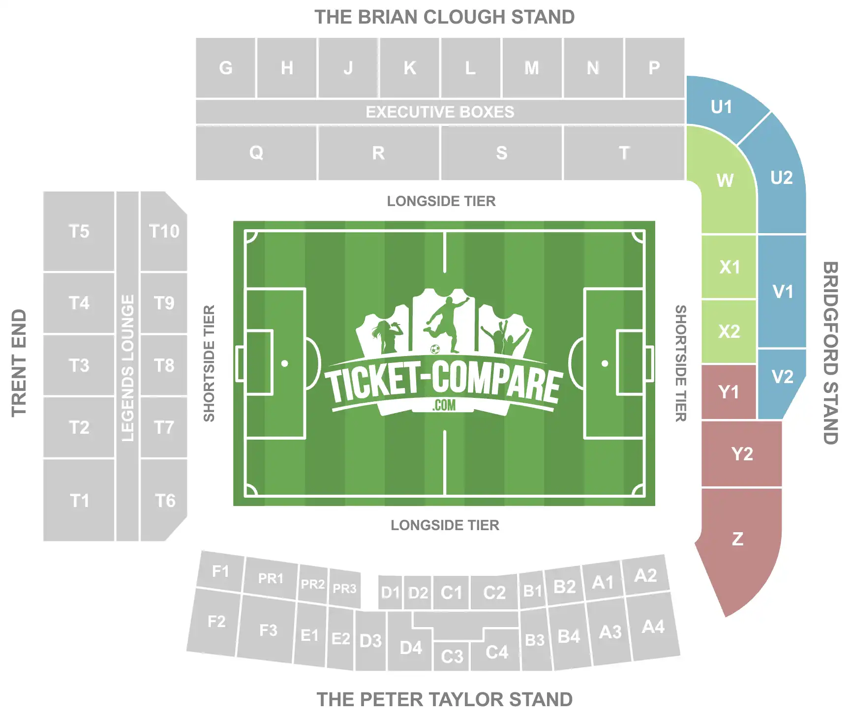 Plano del City Ground con la grada John Robertson destacada