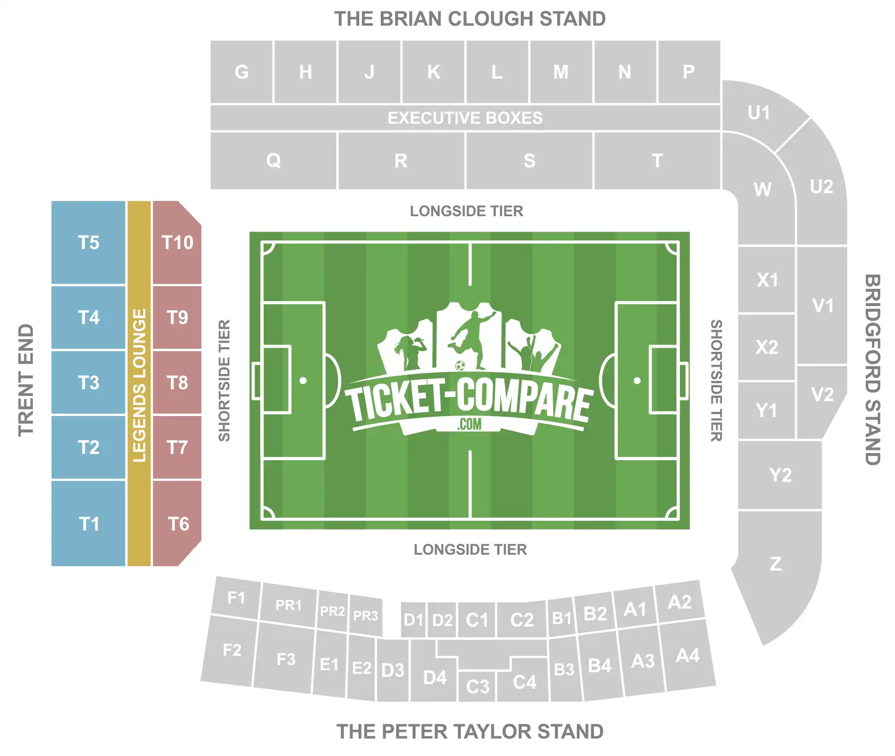Plano del City Ground con la grada Trent End destacada