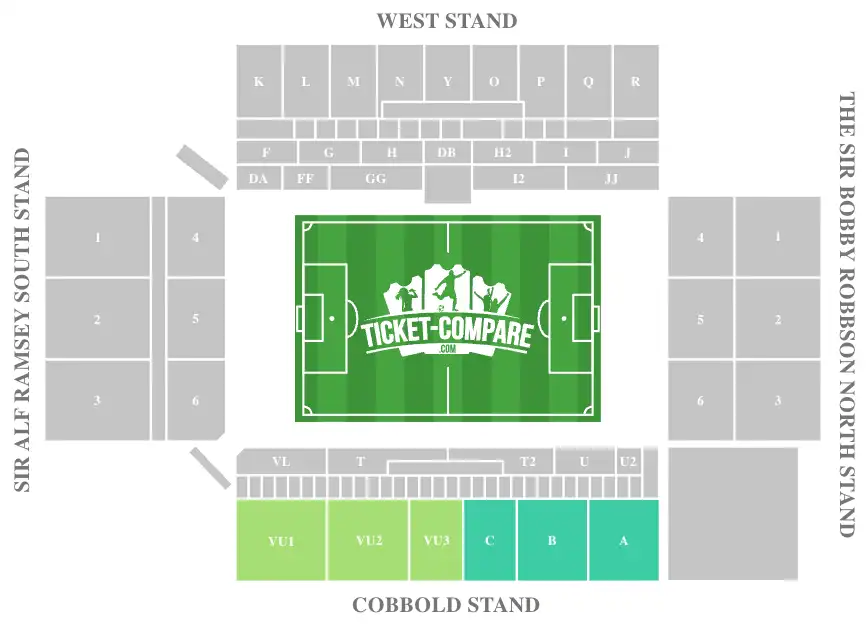 Plano de asientos Portman Road destacando Cobbold Upper