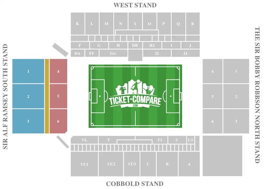 Plano de asientos Portman Road destacando Sir Alf Ramsey South