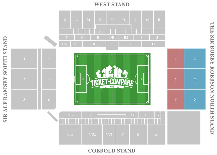 Plano de asientos Portman Road destacando Sir Bobby Robson North