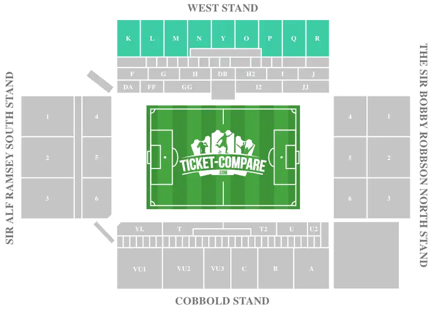 Plano de asientos Portman Road destacando West Stand Upper