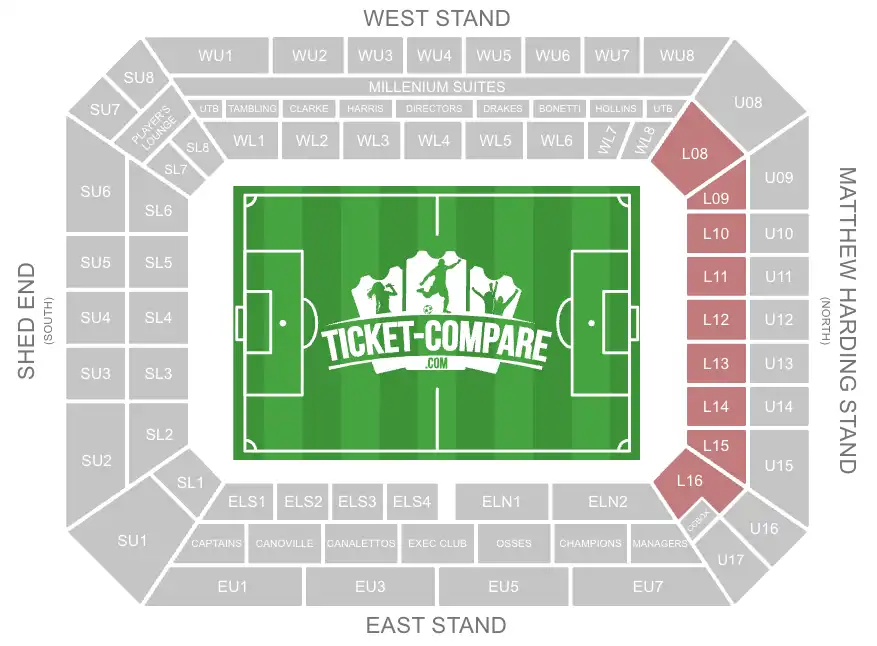 Plano Stamford Bridge con bloques L08-L16 resaltados
